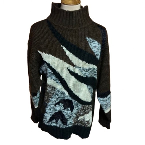 Vtg 80s op art cowl neck sweater - Picture 1 of 11